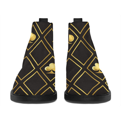 Gold Playing Card Suits Pattern Print Flat Ankle Boots