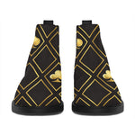 Gold Playing Card Suits Pattern Print Flat Ankle Boots