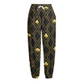 Gold Playing Card Suits Pattern Print Fleece Lined Knit Pants