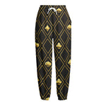 Gold Playing Card Suits Pattern Print Fleece Lined Knit Pants