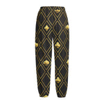 Gold Playing Card Suits Pattern Print Fleece Lined Knit Pants