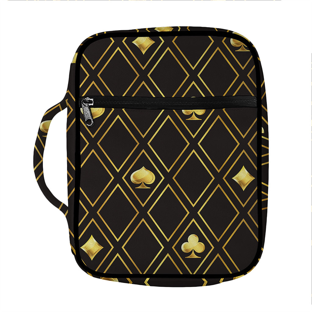 Gold Playing Card Suits Pattern Print Front Pocket Bible Bag