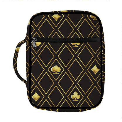 Gold Playing Card Suits Pattern Print Front Pocket Bible Bag