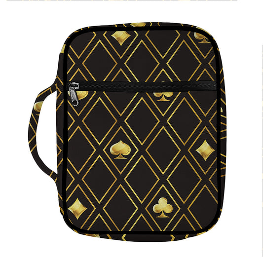 Gold Playing Card Suits Pattern Print Front Pocket Bible Bag