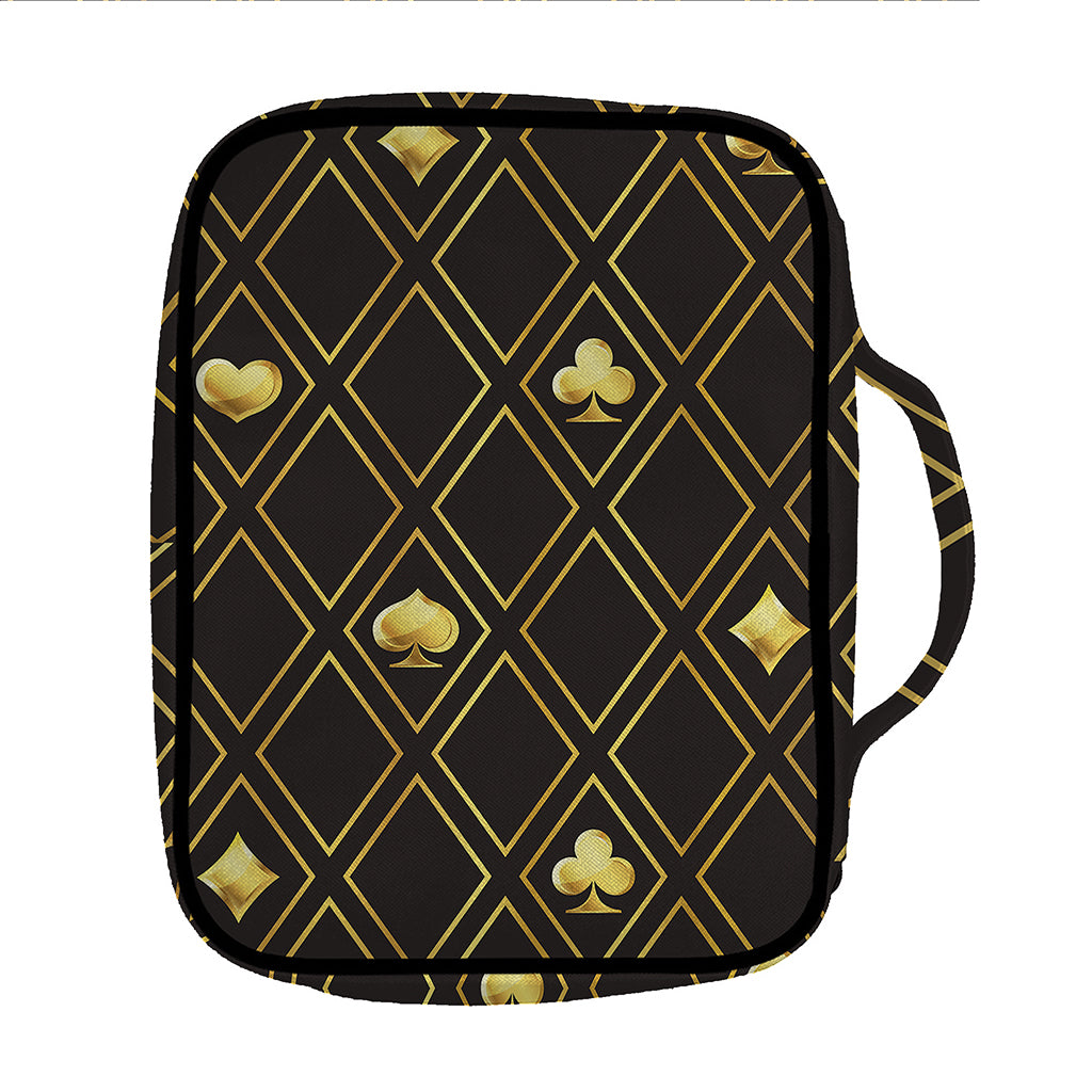 Gold Playing Card Suits Pattern Print Front Pocket Bible Bag