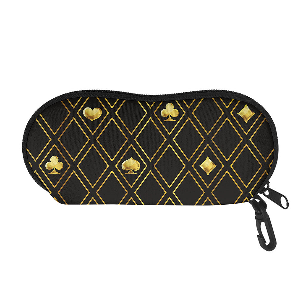 Gold Playing Card Suits Pattern Print Glasses Case