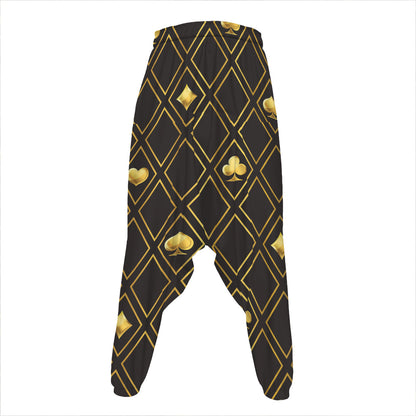 Gold Playing Card Suits Pattern Print Hammer Pants