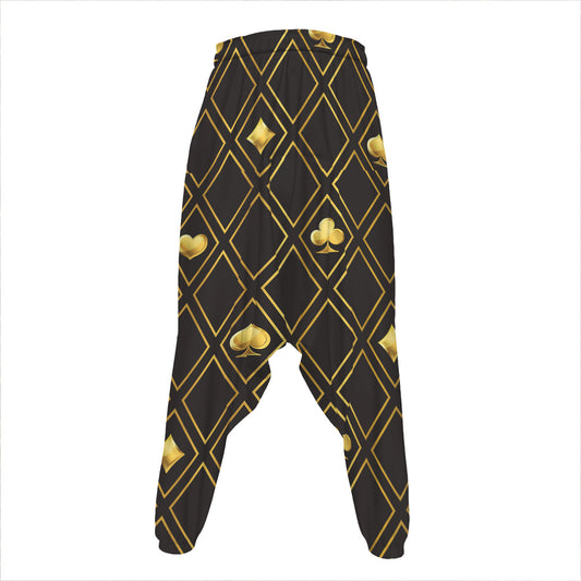 Gold Playing Card Suits Pattern Print Hammer Pants