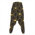 Gold Playing Card Suits Pattern Print Hammer Pants