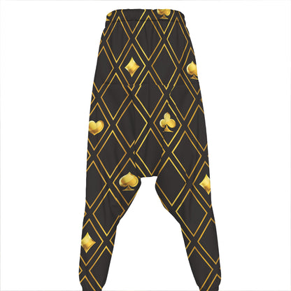 Gold Playing Card Suits Pattern Print Hammer Pants