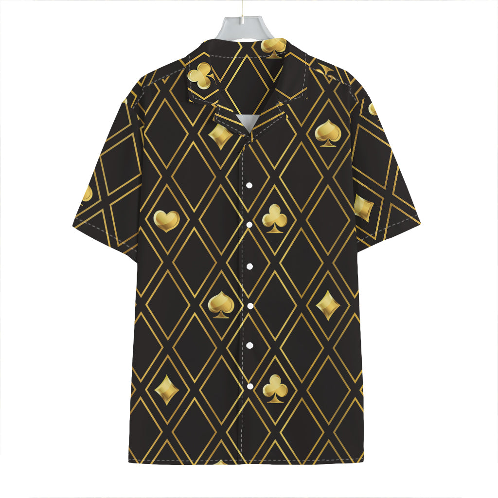 Gold Playing Card Suits Pattern Print Hawaiian Shirt