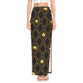 Gold Playing Card Suits Pattern Print High Slit Maxi Skirt