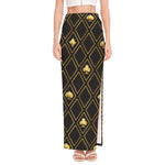 Gold Playing Card Suits Pattern Print High Slit Maxi Skirt