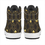 Gold Playing Card Suits Pattern Print High Top Leather Sneakers