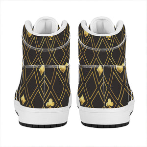 Gold Playing Card Suits Pattern Print High Top Leather Sneakers