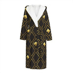 Gold Playing Card Suits Pattern Print Hooded Bathrobe