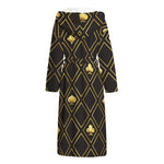Gold Playing Card Suits Pattern Print Hooded Bathrobe