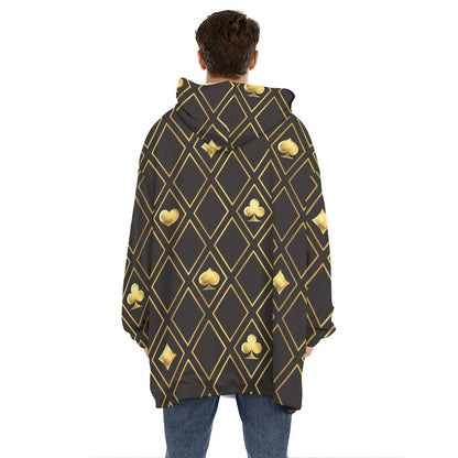 Gold Playing Card Suits Pattern Print Hoodie Blanket
