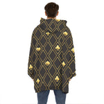 Gold Playing Card Suits Pattern Print Hoodie Blanket