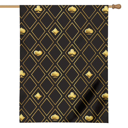 Gold Playing Card Suits Pattern Print House Flag