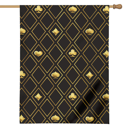 Gold Playing Card Suits Pattern Print House Flag