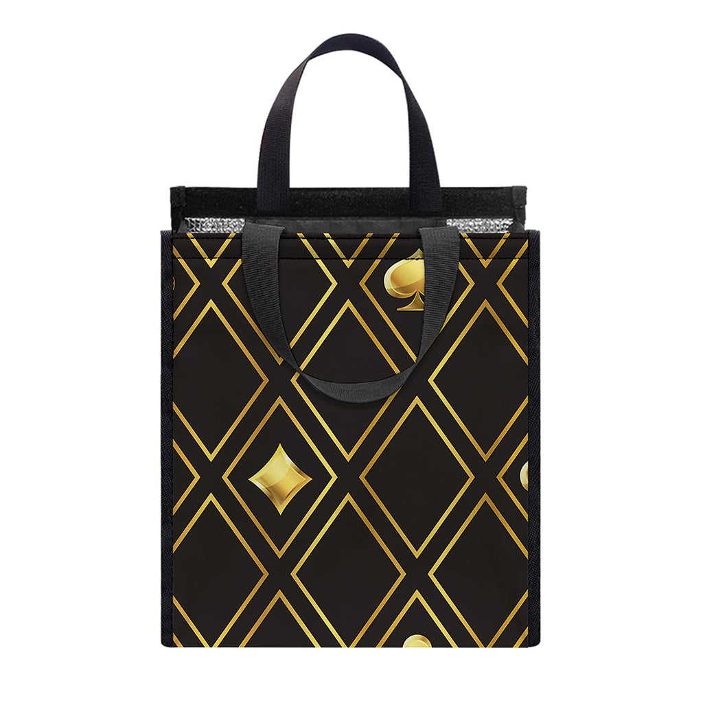Gold Playing Card Suits Pattern Print Insulated Lunch Tote