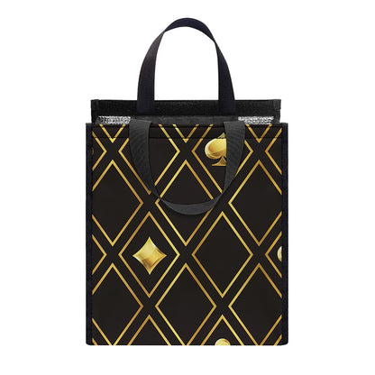 Gold Playing Card Suits Pattern Print Insulated Lunch Tote