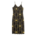 Gold Playing Card Suits Pattern Print Jersey Midi Cami Dress