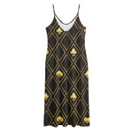 Gold Playing Card Suits Pattern Print Jersey Midi Cami Dress