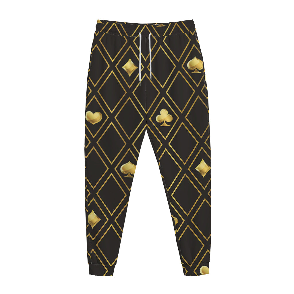 Gold Playing Card Suits Pattern Print Jogger Pants