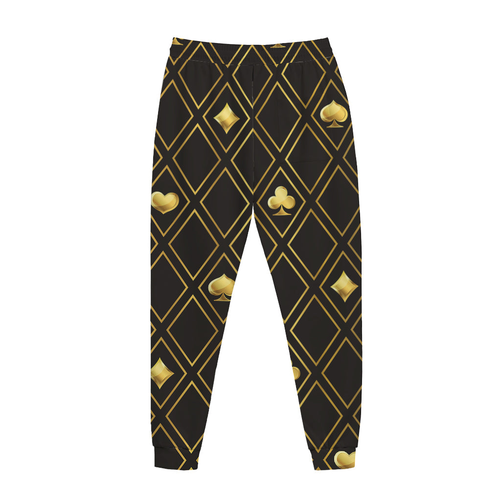 Gold Playing Card Suits Pattern Print Jogger Pants