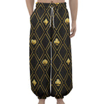 Gold Playing Card Suits Pattern Print Lantern Pants