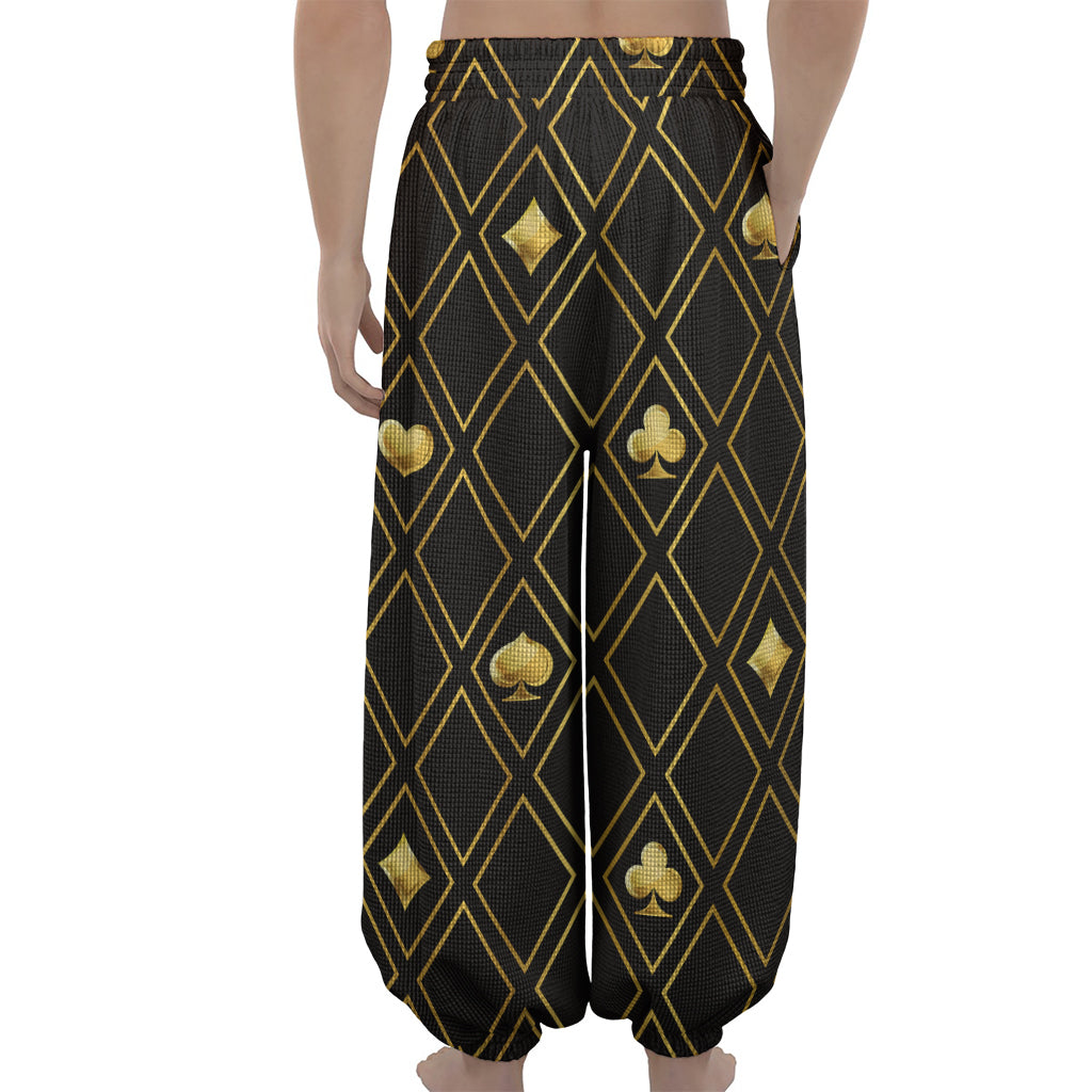 Gold Playing Card Suits Pattern Print Lantern Pants