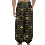 Gold Playing Card Suits Pattern Print Lantern Pants