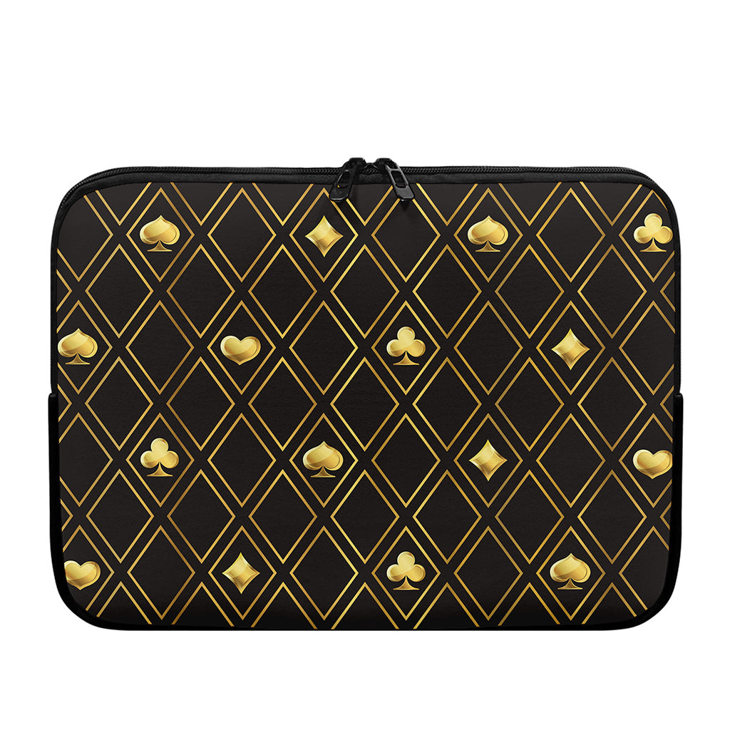 Gold Playing Card Suits Pattern Print Laptop Sleeve