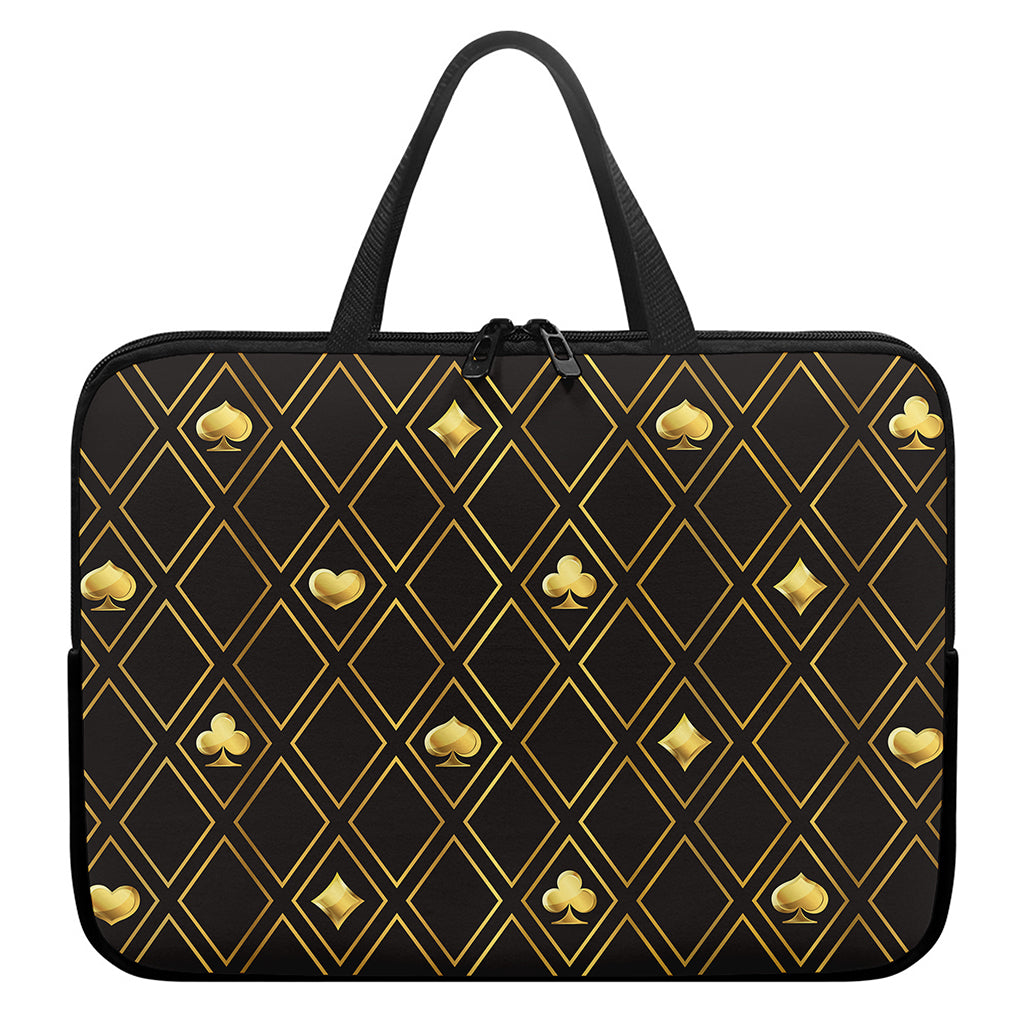 Gold Playing Card Suits Pattern Print Laptop Sleeve With Handle