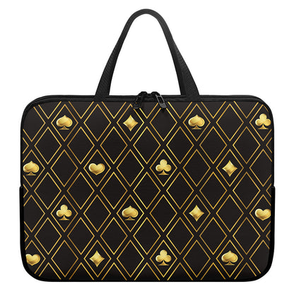 Gold Playing Card Suits Pattern Print Laptop Sleeve With Handle