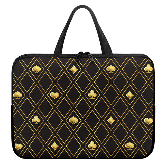 Gold Playing Card Suits Pattern Print Laptop Sleeve With Handle