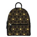 Gold Playing Card Suits Pattern Print Leather Backpack