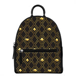 Gold Playing Card Suits Pattern Print Leather Backpack