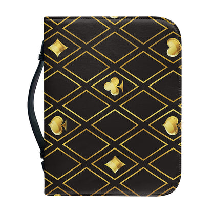 Gold Playing Card Suits Pattern Print Leather Bible Cover