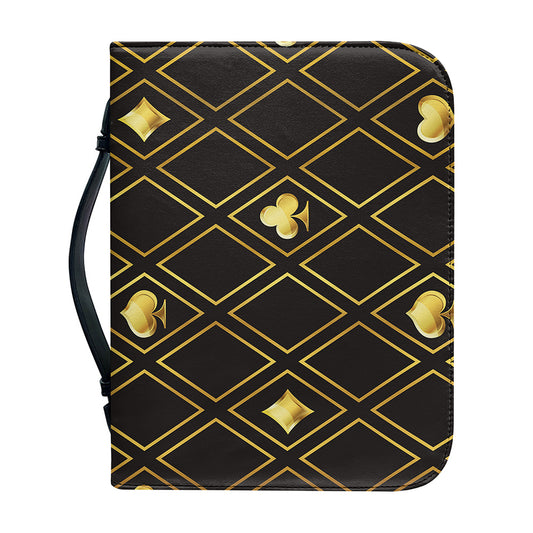 Gold Playing Card Suits Pattern Print Leather Bible Cover
