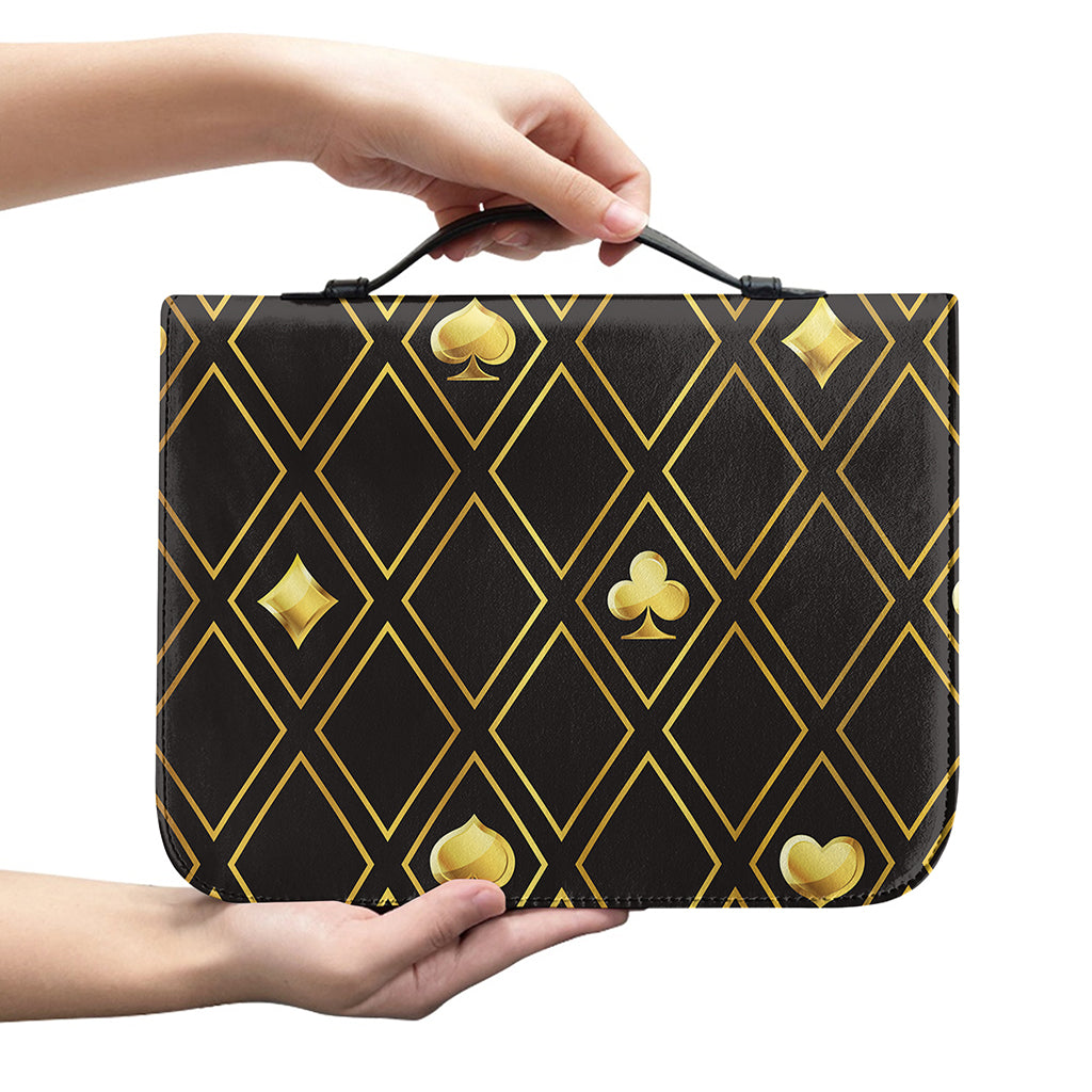 Gold Playing Card Suits Pattern Print Leather Bible Cover