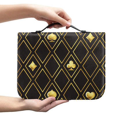 Gold Playing Card Suits Pattern Print Leather Bible Cover