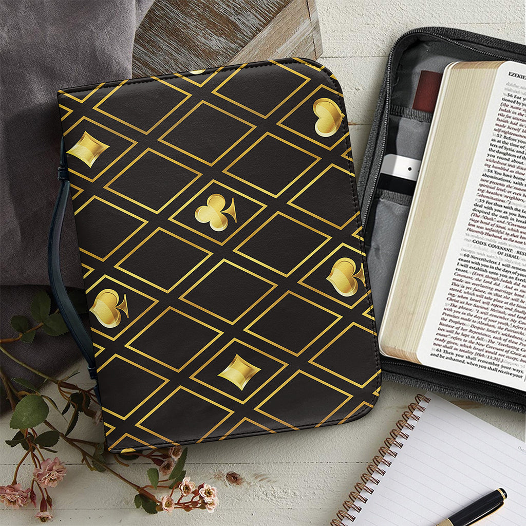Gold Playing Card Suits Pattern Print Leather Bible Cover