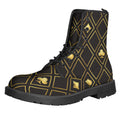Gold Playing Card Suits Pattern Print Lace-Up Boots