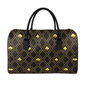 Gold Playing Card Suits Pattern Print Leather Duffel Bag