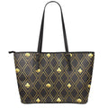 Gold Playing Card Suits Pattern Print Leather Tote Bag With Zipper