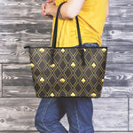 Gold Playing Card Suits Pattern Print Leather Tote Bag