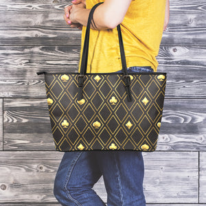 Gold Playing Card Suits Pattern Print Leather Tote Bag